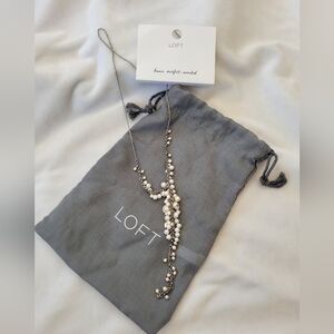 Loft silver pearl dangle drop necklace NWT